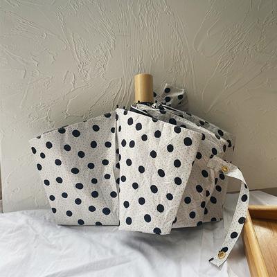 2023 nový polka dot dřevěná rukojeť skládací deštník opalovací krém s ochranou proti UV záření dámský slunečník přenosný kompaktní slunečník