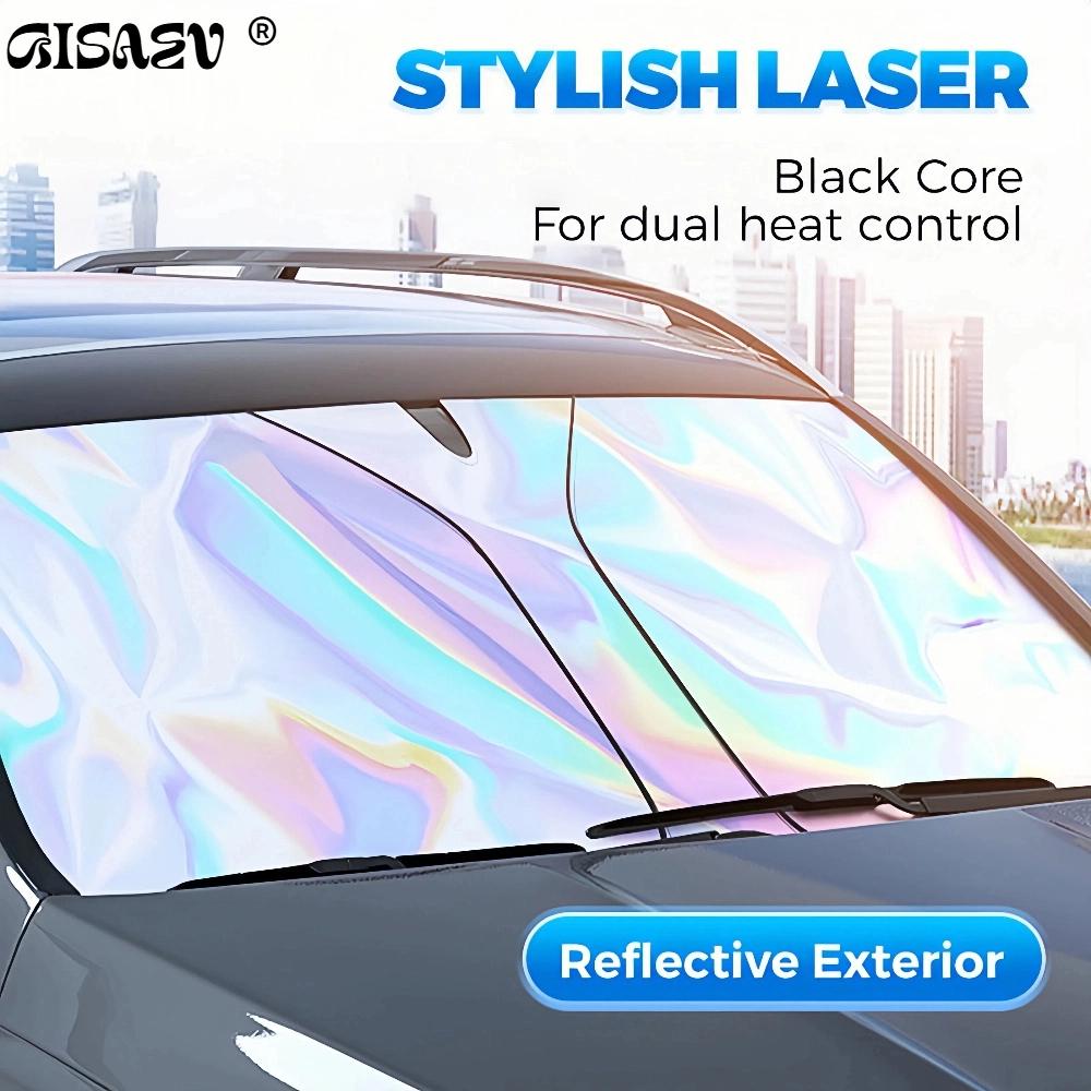 

Foldable Laser Car Sunshade, UV Reflective Windshield Cover, Heat Insulation Sun Shield for Front Window, Cool Steering Wheel L - Laser Sunshade