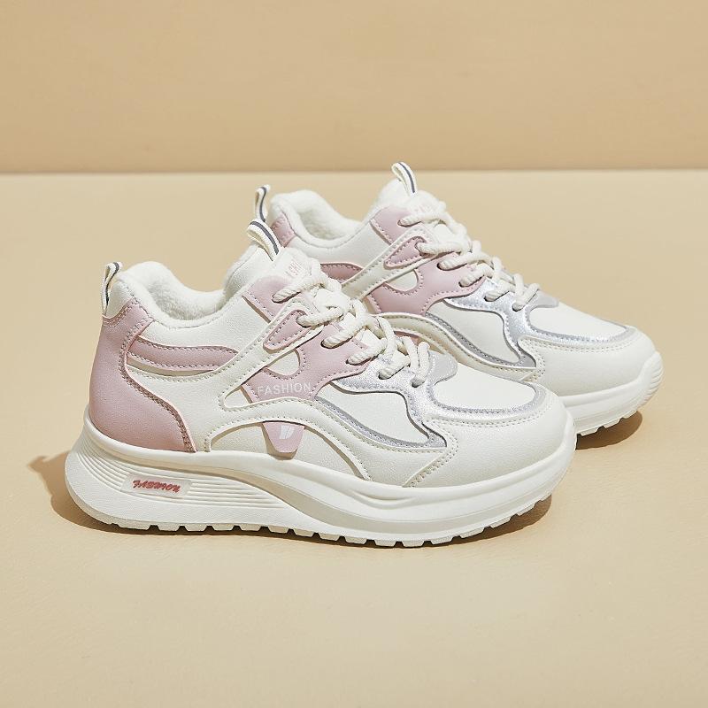 Winter Chunky Platform Running Sneakers for Women Anti-Slip Lace-Up Faux Fur Lining Walking Shoes Women's Warm Fleece Lined Workout Tennis Sneakers