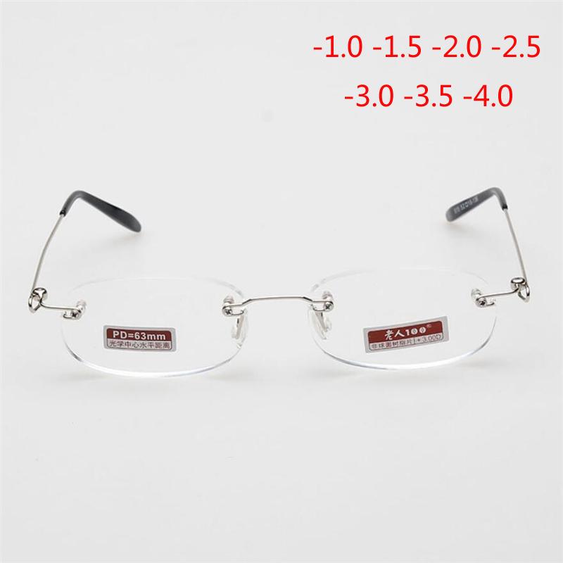 New Frameless Myopic Glasses Frame Eyeglasses Men Women Ultralight Rimless Frame Myopia Glasses 100 ~ 400 Degrees