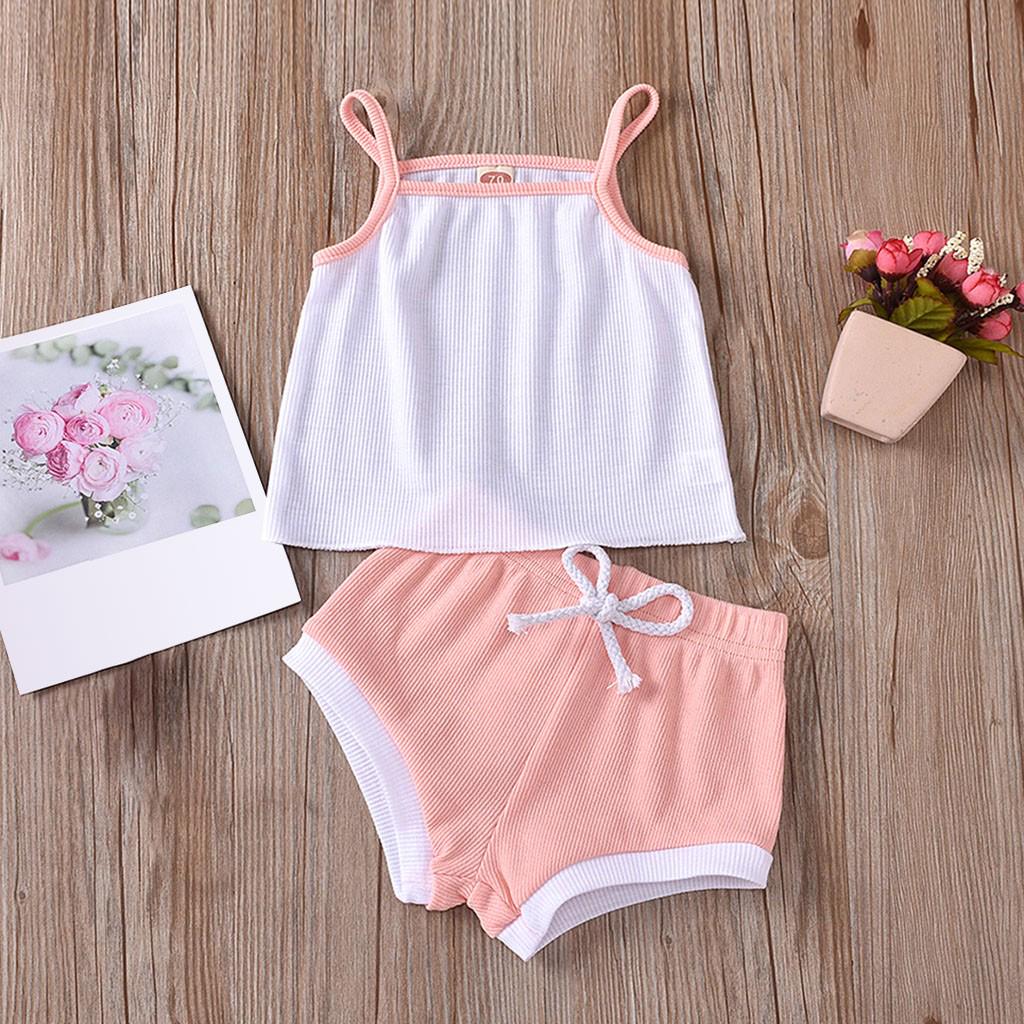 Newborn Baby Sleeveless Solid Color Cotton Tank Vest Top+Shorts Clothes Set
