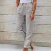 New Style Women's High Waist Elastic Waist Solid Cotton Linen Casual Pants