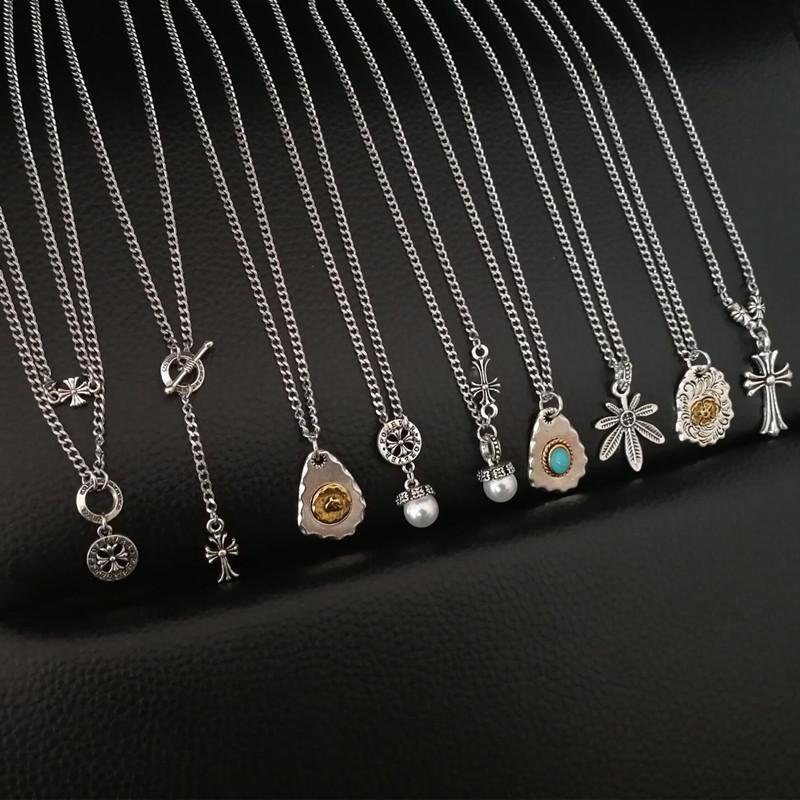 

Double Nameplate Collarbone Chain Necklace Crostar Pearl Personality Maple Leaf Hip Hop Takahashi Men And Women Tide