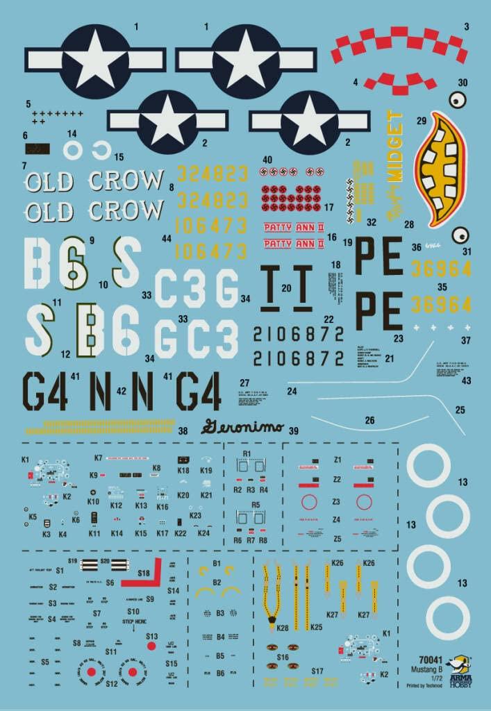 Alma Hobby US Army Air Force Mustang Modelo de plástico ADL70041 Color de moldeo 1/72 P-51B