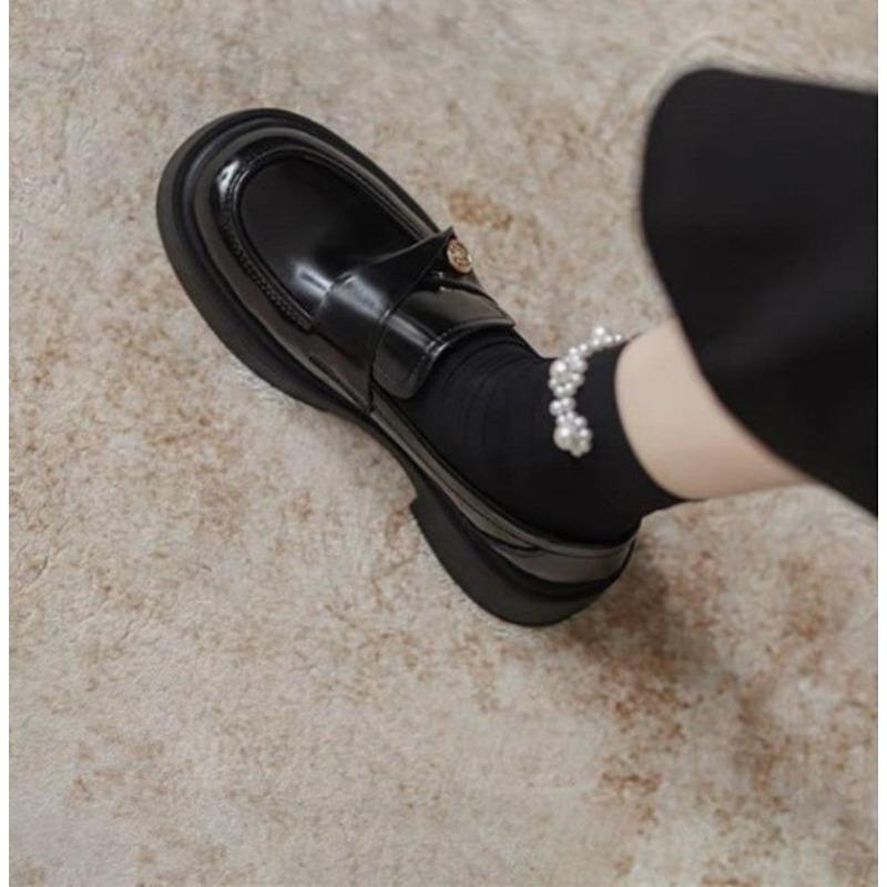 Gold coin women's spring and autumn new thick-soled thick-heeled single shoes and small leather shoes