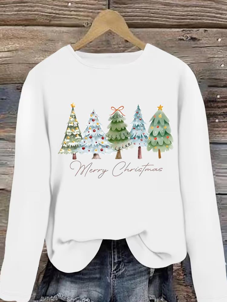 (Asian Size) style tree 90s Christmas new year Graphic Tee Women autumn winter Casual Fashion Top Clothing Print T Shirt Long Sleeve T-shirts