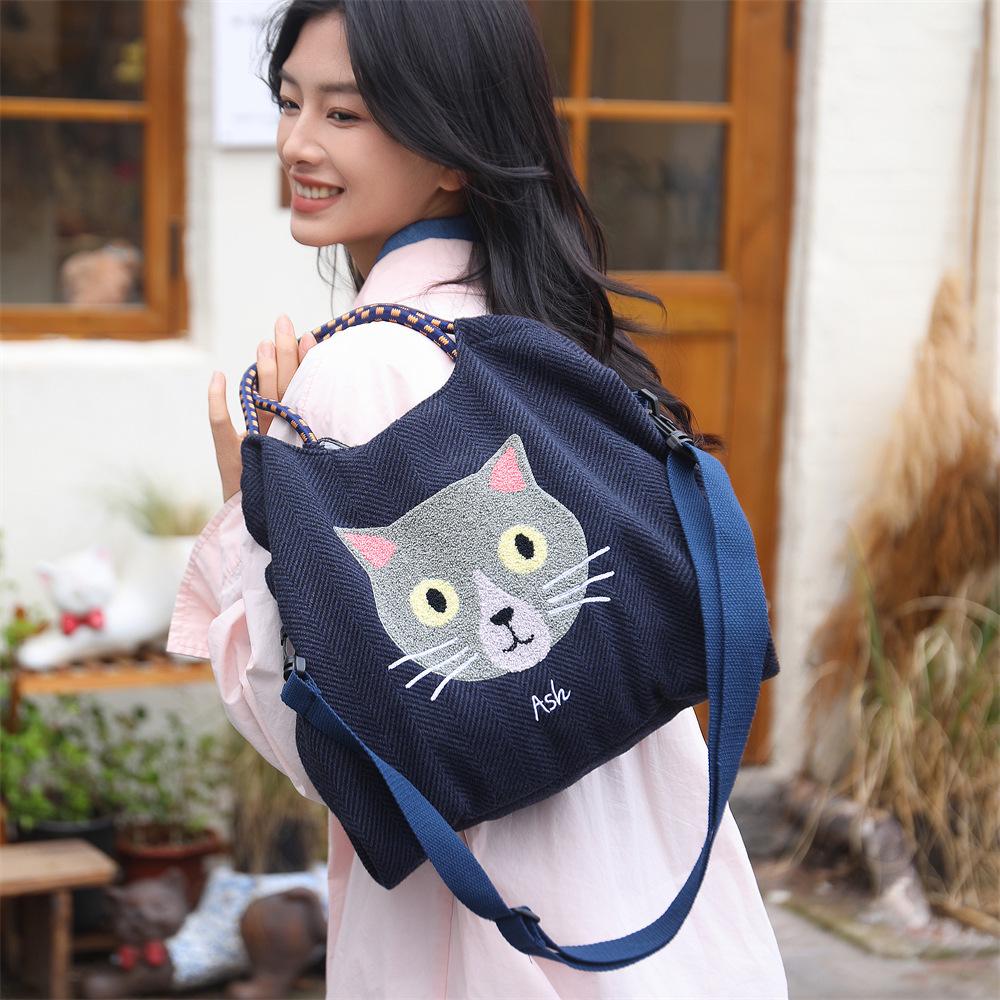 Trendige Cartoon Woll-Canvas Umhängetasche - Große Kapazität, Niedliches Modedesign