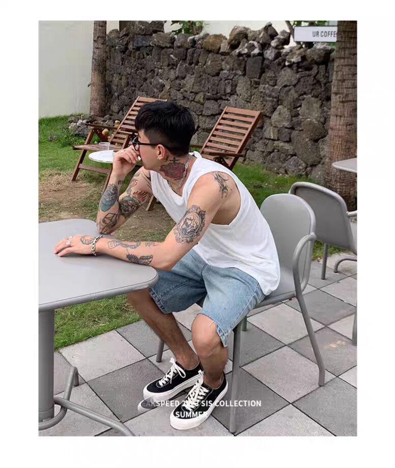 Men's American Basketball Ice Silk Tank Top - U-Neck, Sleeveless, Loose Fit, Ribbed Undershirt