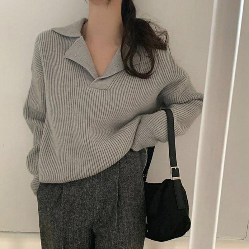 Hirsionsan Herbst Einfache Grund Kaschmir Jumper Frauen Casual Solide V-ausschnitt Pullover Weibliche Lange Hülse Lose Faul Gestrickte Pullover