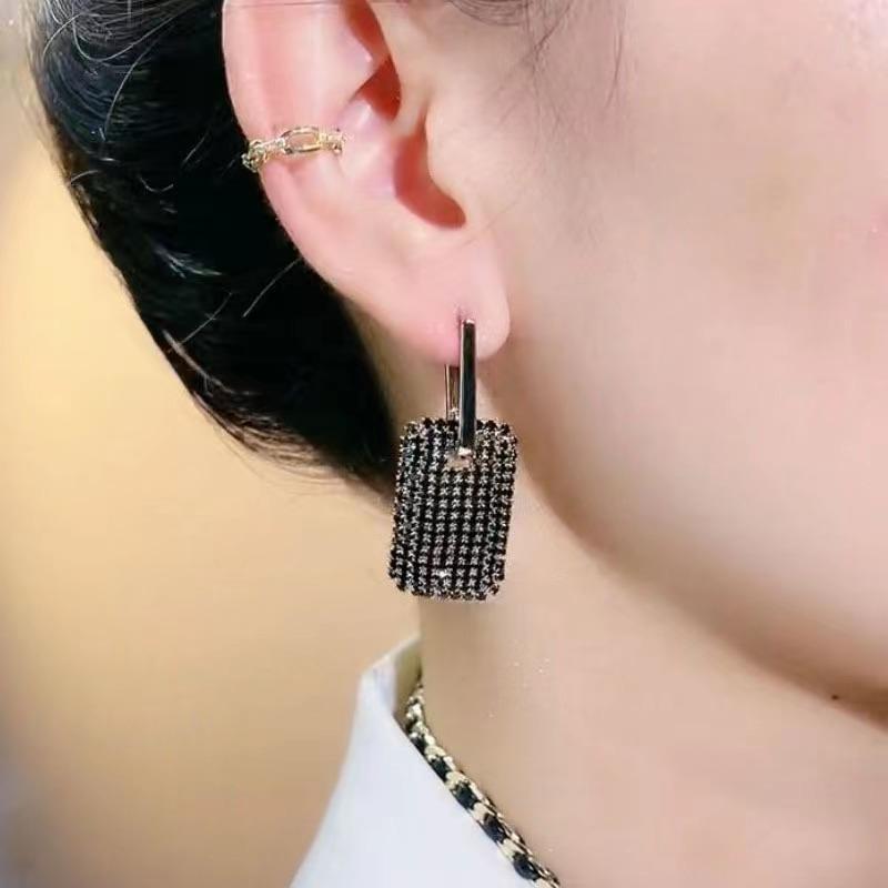 Trend Unique Design Elegant Exquisite Light Black Zircon Geometric Earrings Female Jewelry Party Premium Gift