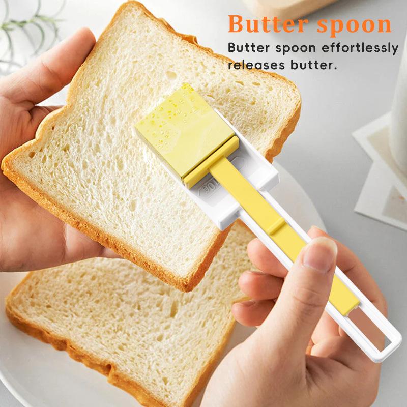 1Pcs Novelty Plastic Butter Dish With Cutter And Spoon- Food-Grade Freezer-Safe Cheese Serving Container With Precise Measuremen