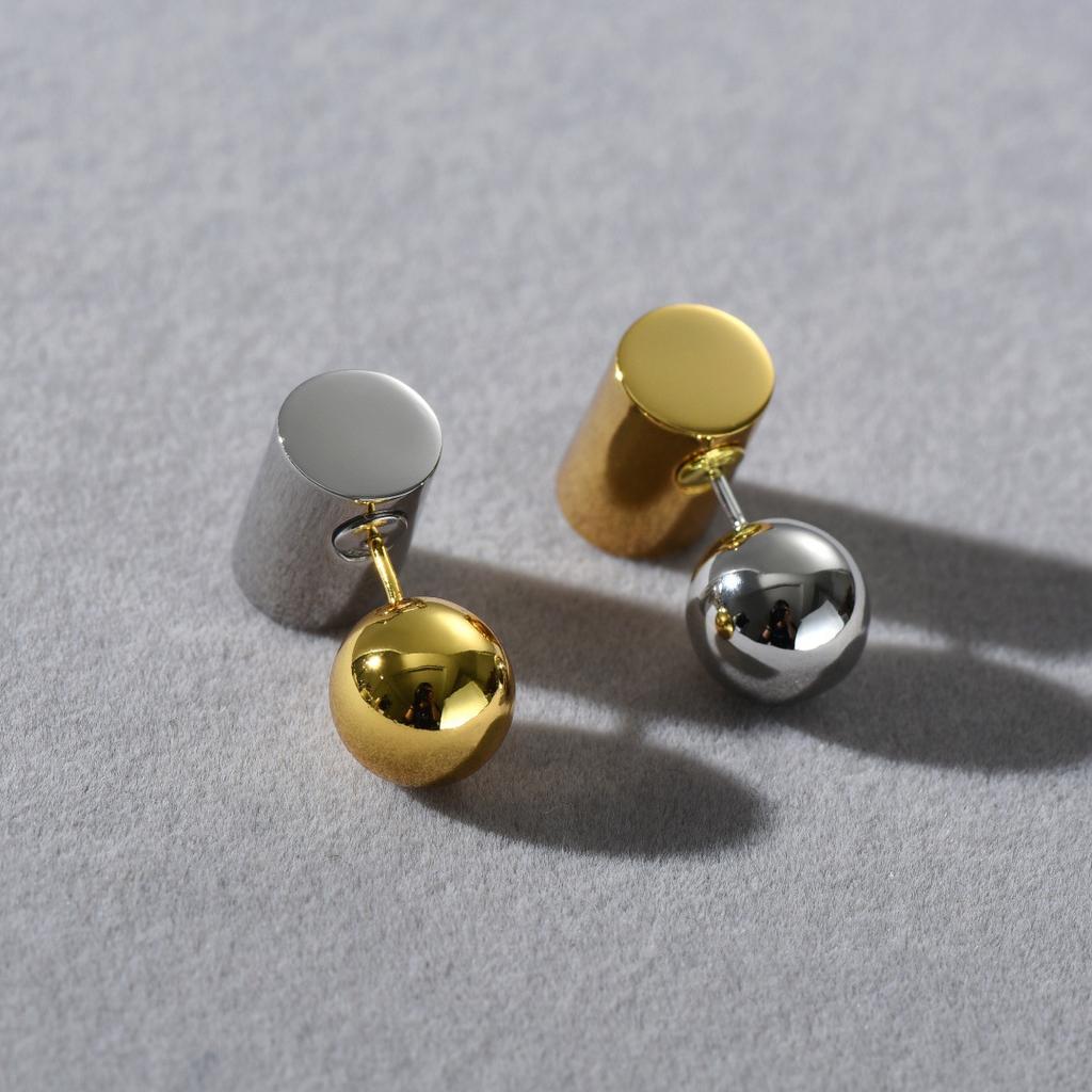 Orecchini Geometrici di Nicchia Premium in Metallo Oro e Argento, Orecchini a Bottone con Perno d'Argento, Orecchini Trendy Semplici con Pendente Anteriore e Posteriore