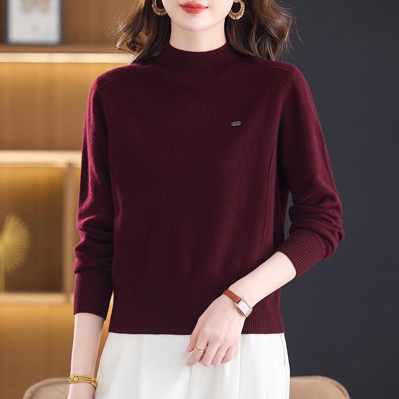 Wool Knit Sweater: Women's Mid-High Neck, Short, Warm, Ideal for Autumn/Winter Layering