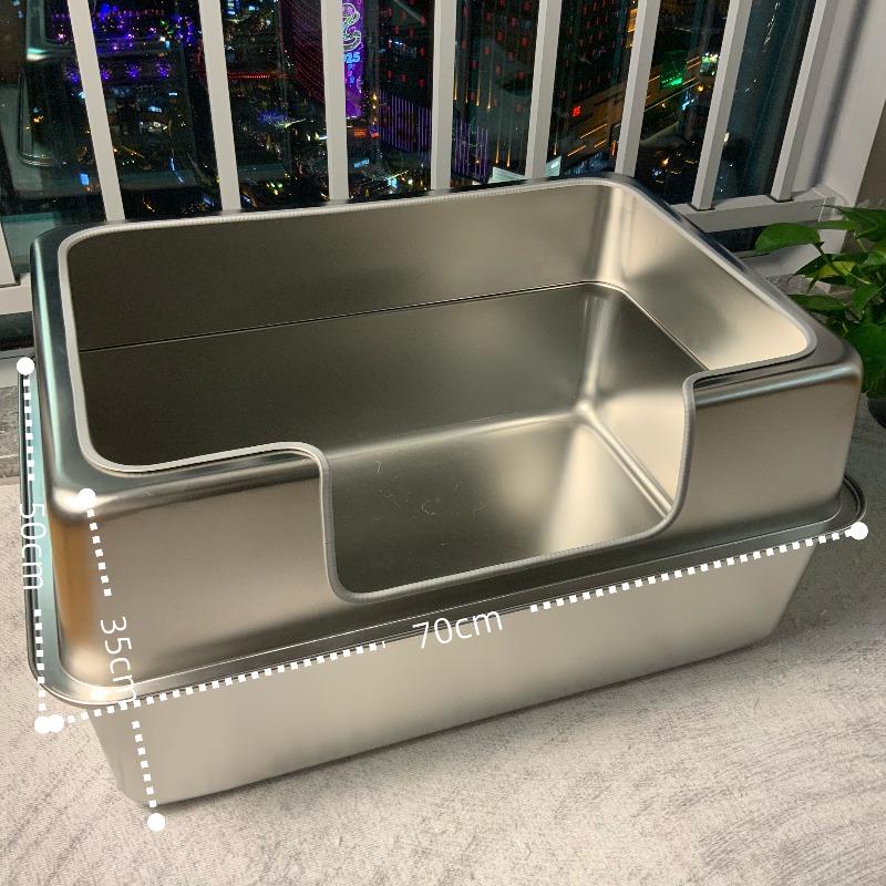 Stainless Steel Jumbo Cat Litter Box Open Type Cat Bedpans Low-Entry Kitty Toilet with Anti-Splash Design Pet Potty for Kittens
