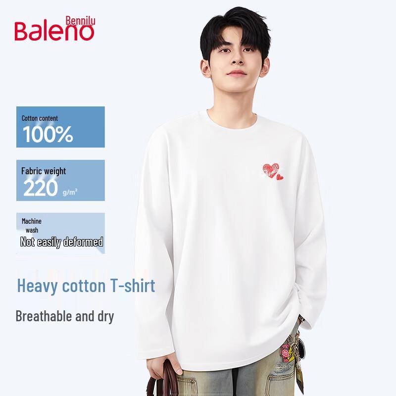 Baleno Men's 220g Heavyweight Long Sleeve T-Shirt with JPB Red Heart Print