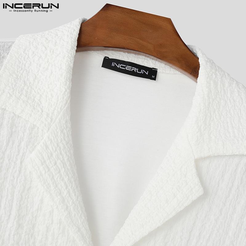 INCERUN Sommer Herren Revers V-Ausschnitt Kurzarm Knöpfe Lässige Lockere Hemden Oberteile