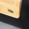 Black Metal Bamboo Bread Bin Kitchen Container for Bread