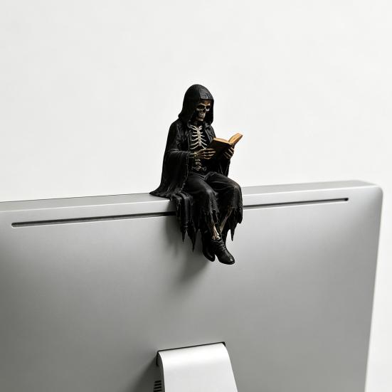Jijijing Gotische Duistere Fantasie Figuur, Skelet Lezend Boek Beeldje, Academie Huisdecoratie voor Bibliotheek Kantoor Studiekamer Verzamelaar Display Cadeau