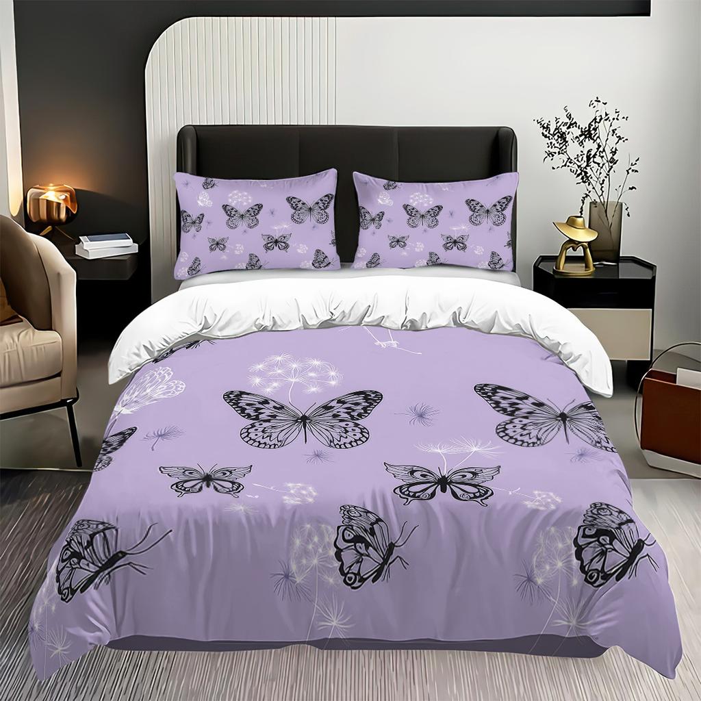 Fashionable Digital Print Butterfly Flower Duvet Cover Set -SoftComfortable Bedding with Classic Design-Ideal for