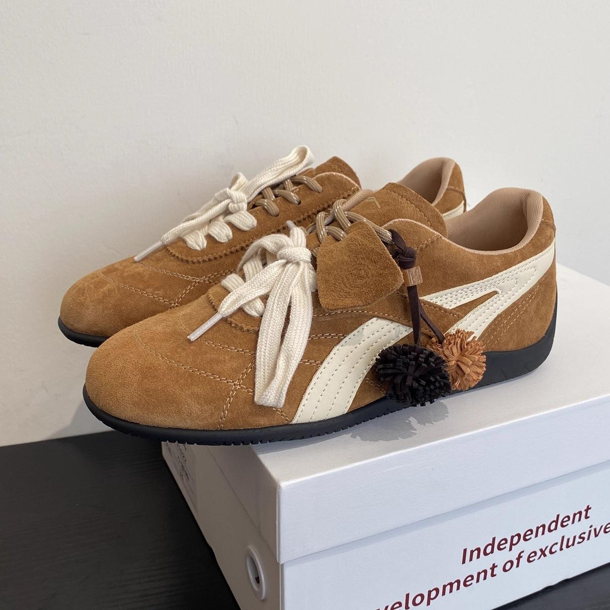 

Retro Hong Kong style flat-bottomed German training shoes for women s 2025 autumn new soft-soled, lightweight and breathable casual sports shoes 40 темно-коричневого