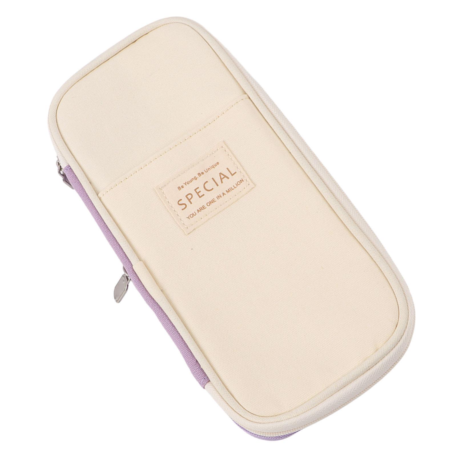 

Large Pen Bag Simple Style Canvas Mesh Pockets Pen Slots Smoothing Zipper Large Pencil Case for School Office Travel