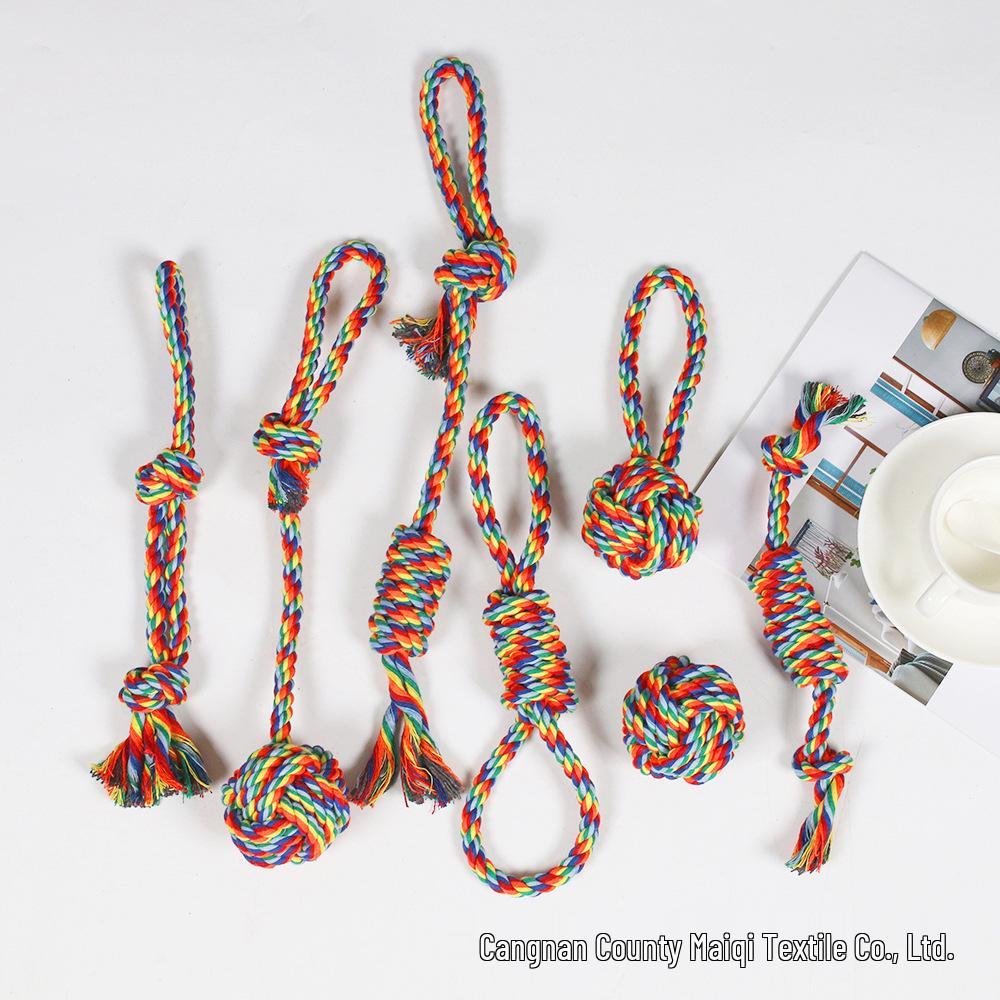 Durable Rainbow Cotton Rope Dog Teething Toys - Knot Set