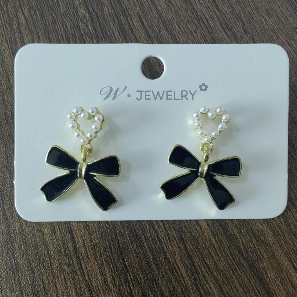 925 Silver Needle Korean Fashion Black Bow Earrings For Women Jewelry 2026 Trending New Sweet Women's Bowknot Drop Earrings Z40