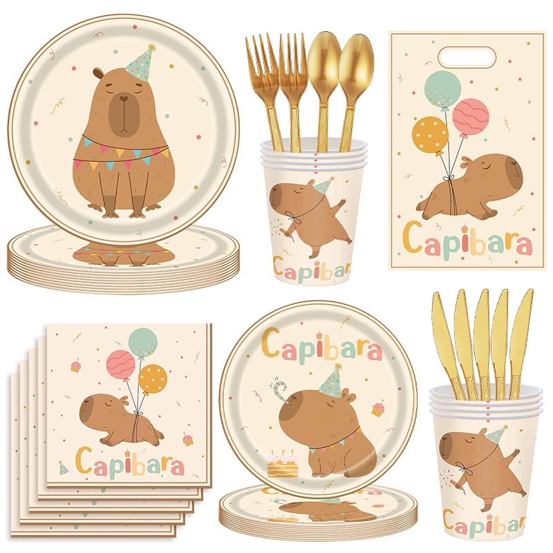 Capibara Birthday Decoration Capybara Birthday for Bara Party Disposable Tableware Plate Balloon Baby Shower Capibara Cumpleaños