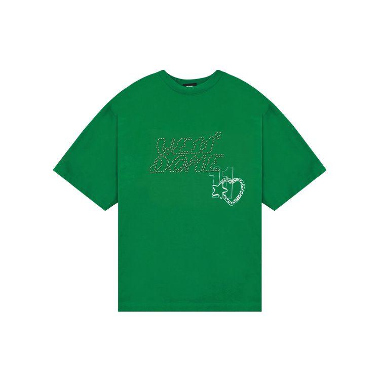 We11done Ss22 Solid Color Heart Logo Round Neck Short Sleeve T-Shirt Unisex T-Shirt Green WD-TT1-22-690-U-GR
