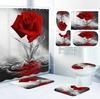 Red Rose Bathroom Four-piece Set - Avant-garde Waterproof Shower Curtain, Creating a Complete Bathroom Kit
