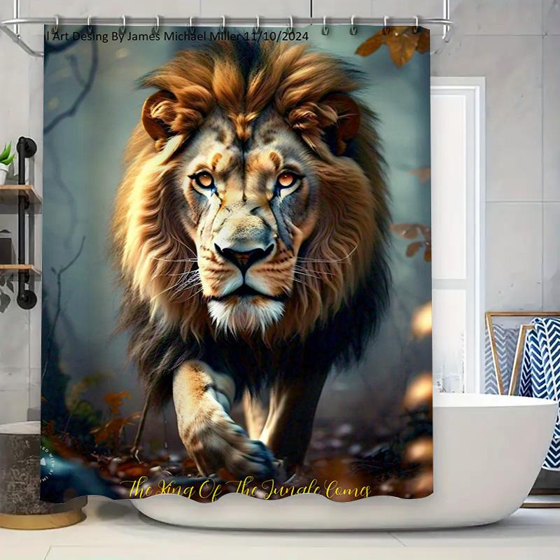 

Best Seller Shower Curtain 3D Printed King Lion Home Decor Waterproof Fabric Large Size Bathroom Accessory White Floral Design F W60H190(CM)-1 Pcs