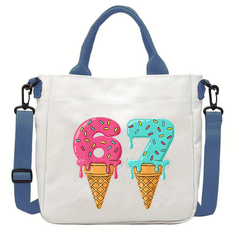 Steal a Brainrot 67 Unicorn Printed Student Crossbody Bag Casual Canvas Shoulder Bags