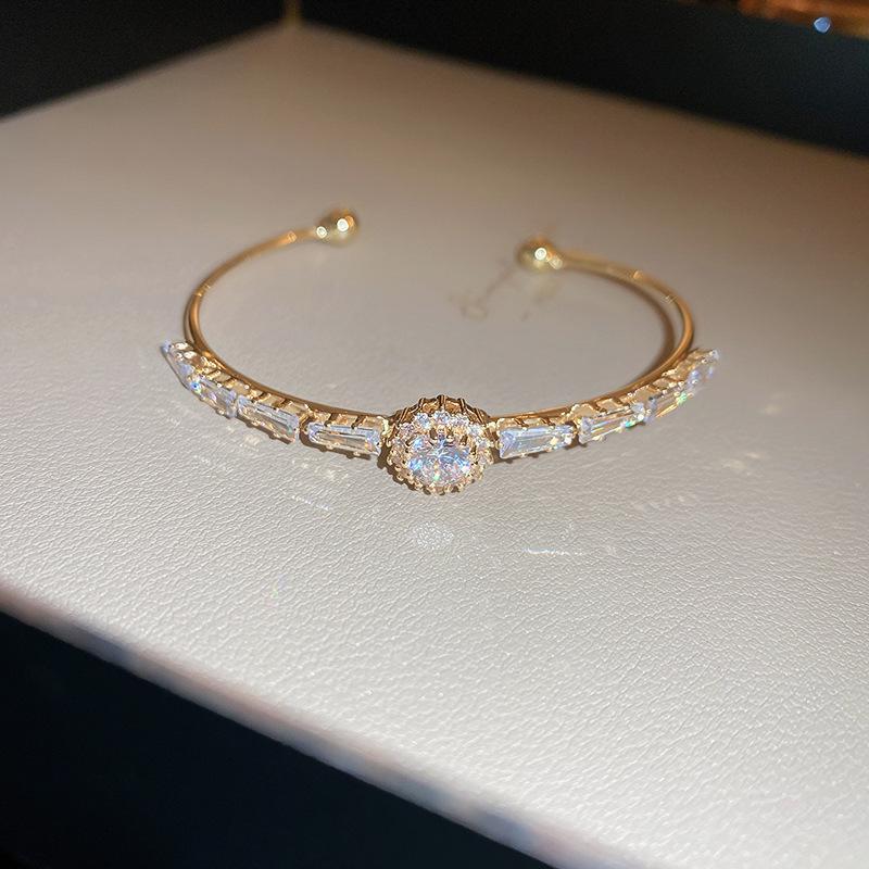 Gold Plated Zircon Titanium Steel Korean Minimalist Bangle | Versatile High-End Bracelet for Women