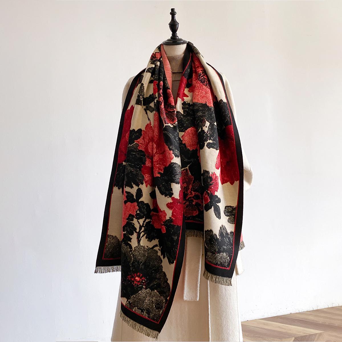

Women Winter Thick Warm Faux Cashmere Scarf Fashionable Luxurious Blanket Scarf Patterned With Design