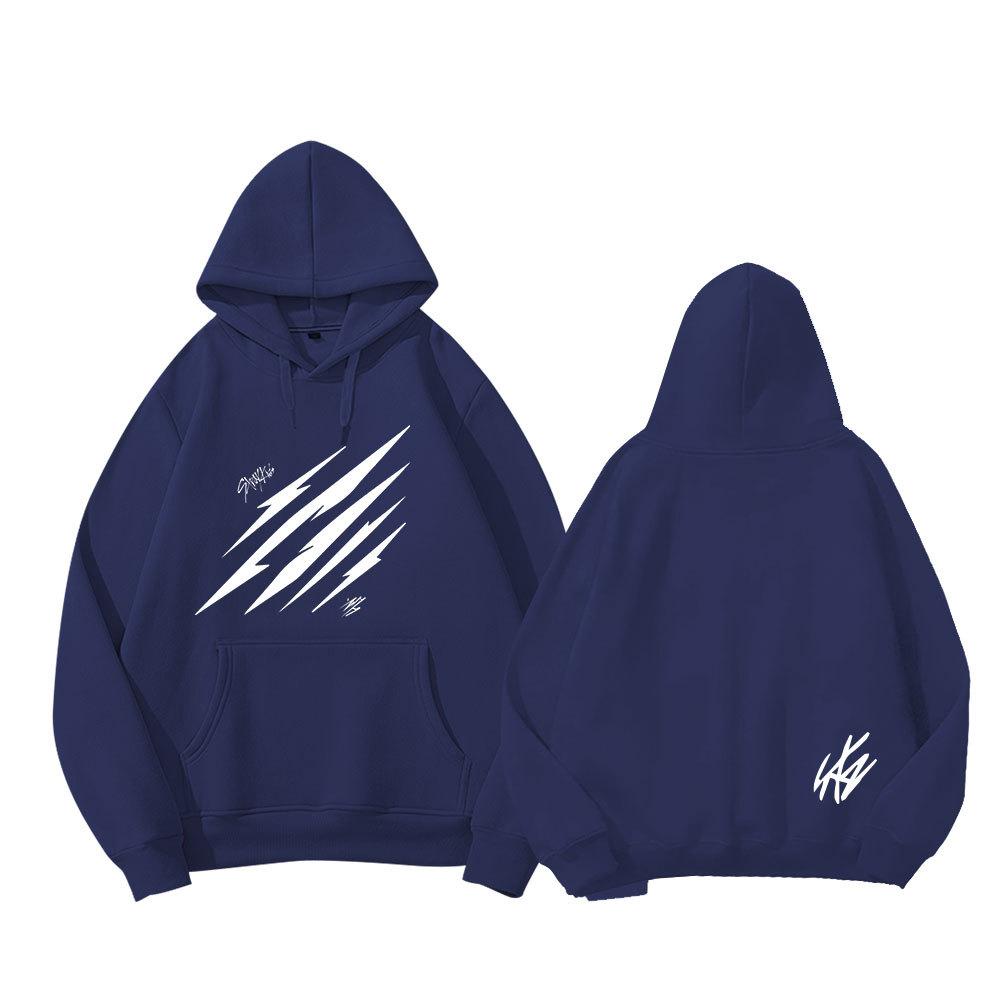 Stray Kids Hoodie Fleece Lined White Pullover Sweatshirt, Claw Graphic Print Kpop Merch, Unisex Casual Long Sleeve Winter Streetwear Top for Fans