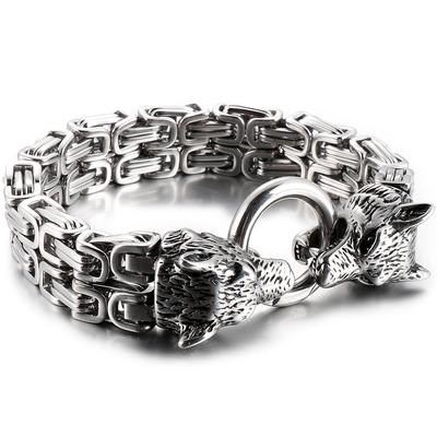 Gothic Wolf Head Man Bracelet For Men Vintage Stainless Steel 14MM Double Chain Men's Wrist Bracelets Male Jewellery Accessories