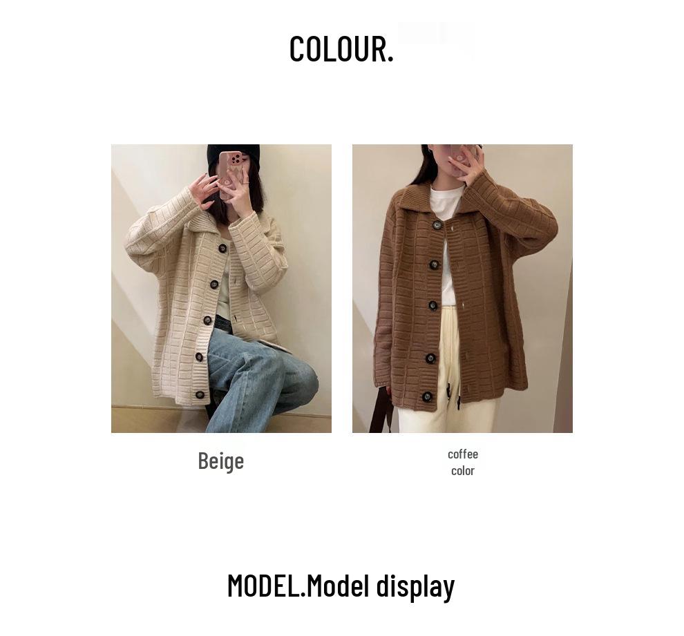 Women's 100% Pure Wool Lapel Cardigan: 2025 Autumn/Winter Loose Thick Knitwear Sweater.