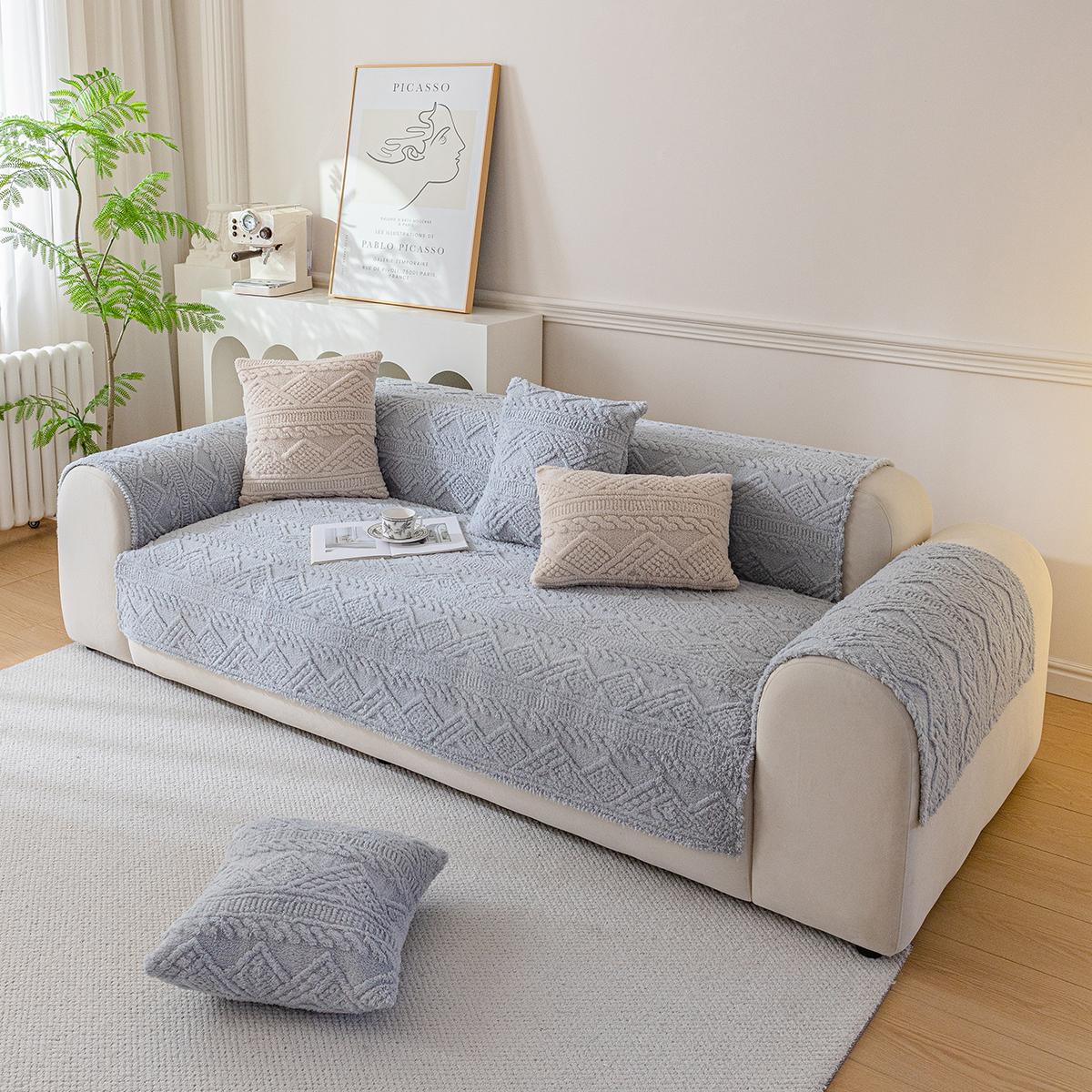 

Утолщенное плюшевое полотенце для дивана Nordic Universal, чехол для дивана, нескользящий комбинированный чехол для дивана, полотенце для дивана для гостиной, современный декор 70*70cm серый