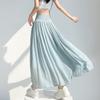 Summer Women Solid Linen Bohemian Ornaments Elastic Long Maxi Holiday Beach Skirt For Girl