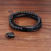 Punk Men Braid Bracelet Multilayer Leather Natural Stone Beaded Bangle Stainless Steel Magnetic Clasp Male Jewelry