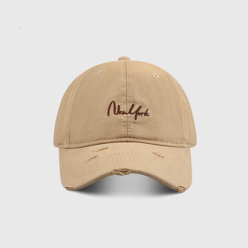 Cotton Baseball Cap With Embroidered Letters And Wide Brim For Sun Protection