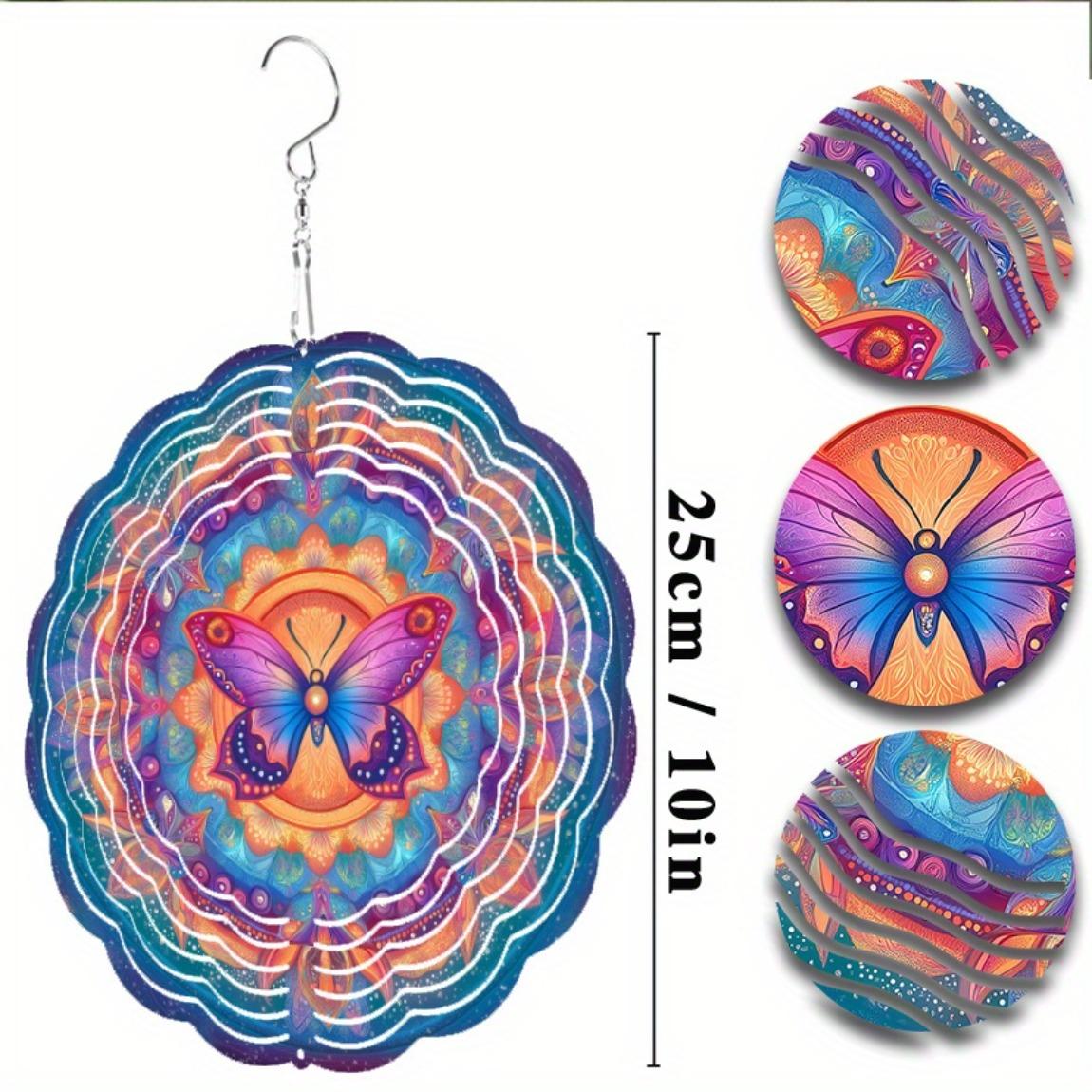 

10-дюймовый металлический ветряной спиннер с дизайном бабочки, вращающийся на 360 градусов крючок для декора газона, балкона, патио, не требует электричества, прочное подвесное украшение 01A