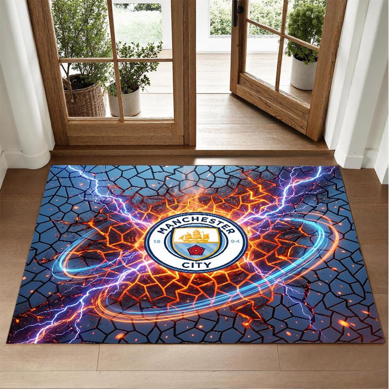 Manchester City Design Crystal Velvet Rug Soft Decorative Mat for Bedroom Entrance