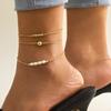 Bohemian metal beach beaded accessories women, simple multi-layer imitation pearl anklet