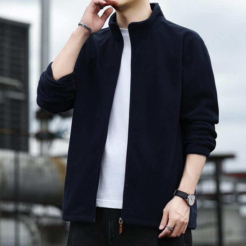 

Men s fleece jacket, men s stand-up collar sweatshirt, solid color cardigan, solid color two-open casual jacket, liner jacket M