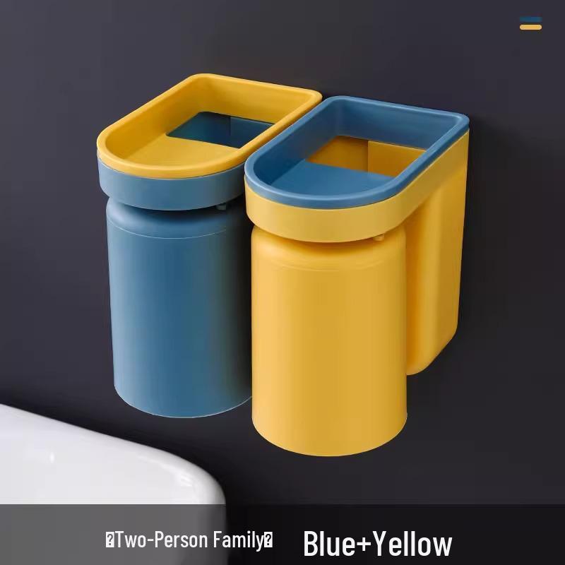 Wall-Mounted Toothbrush Holder & Cup Set - Punch-Free Bathroom Storage 