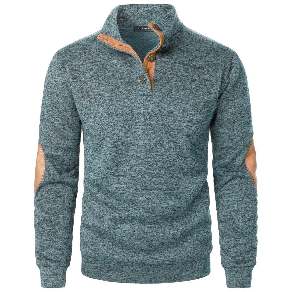 Men's Stand Collar Sweatshirt Jacket Knit Elbow Patch Casual Jacquard Cardigan Hoodie