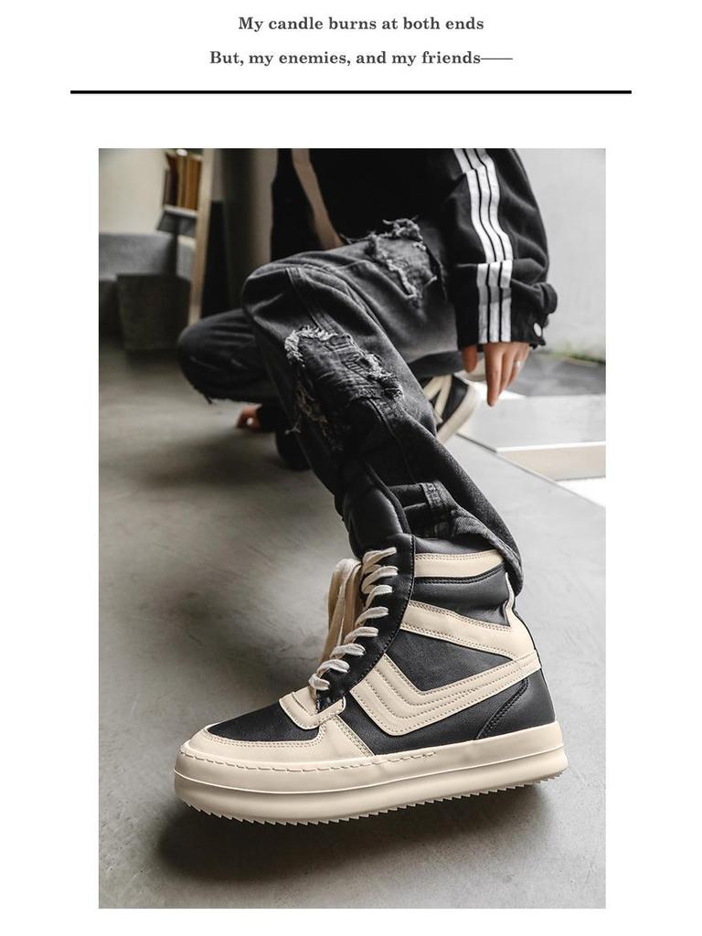 Men's High-Top Trendy Spring Sneakers, European and American Style, Thick-Soled Height-Enhancing Short Boots.