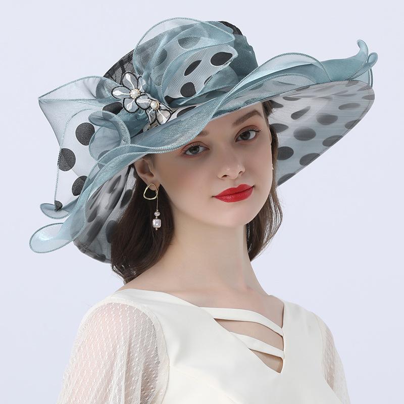 European and American style polka dot big eaves hat sun hat summer ladies elegant fashion hat foldable sun hat seaside beach hat