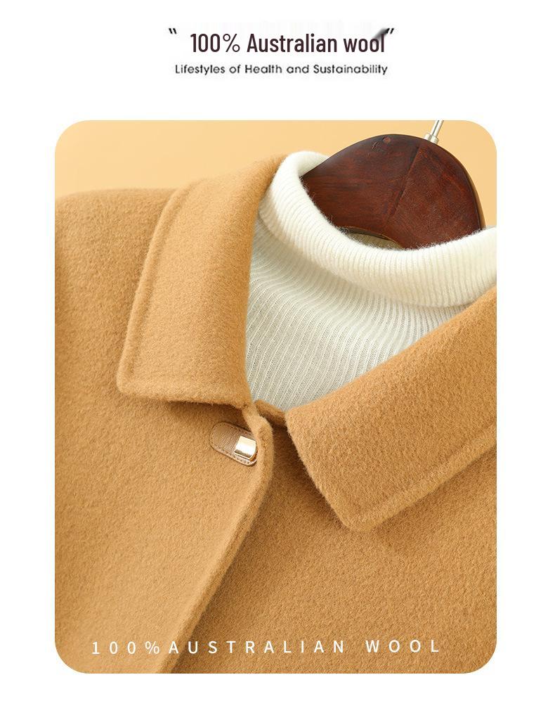 Women's Mid-Length Double-Faced Wool Coat: 2024 Korean Style, Warm Suit Lapel, Button-Up for Autumn/Winter